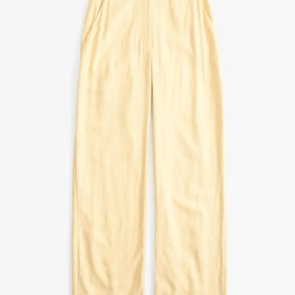 Abercrombie & Fitch linen blend tailored straight pants butter yellow size 10